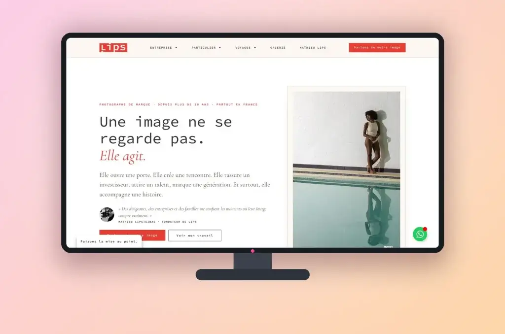Mise en situation du nouveau site Internet Lips Photographie créé par Charlène de Web Evolution 34. Site WordPress de Lips Photographie, photographe, créé par Charlène, freelance WordPress dans l'Hérault