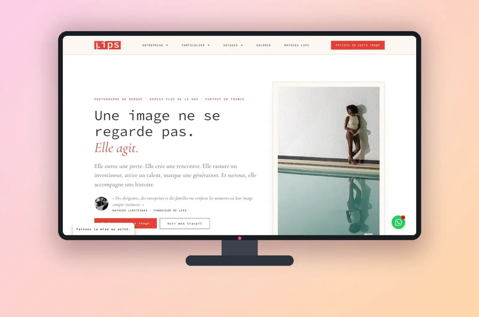 Mise en situation du nouveau site Internet Lips Photographie créé par Charlène de Web Evolution 34. Site WordPress de Lips Photographie, photographe, créé par Charlène, freelance WordPress dans l'Hérault